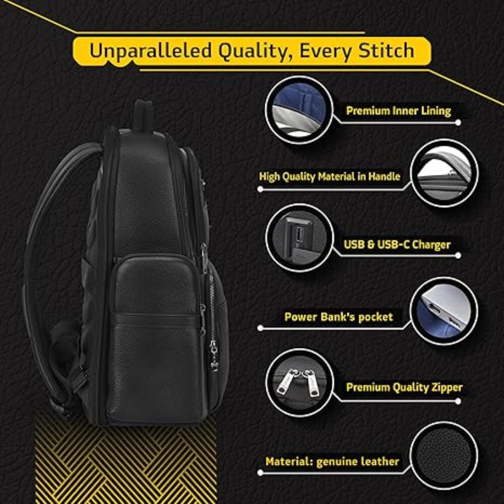LENZN Durable Leather Laptop Business Backpack - Picture 6 of 9